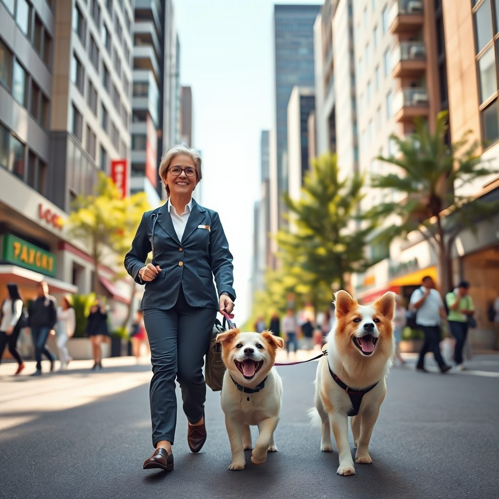 犬の散歩を楽しむ風景