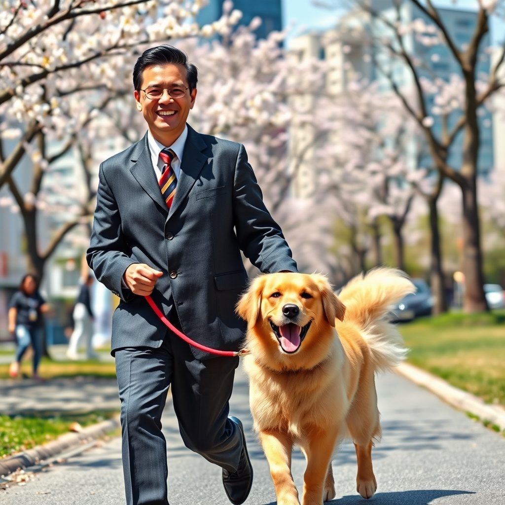 愛犬と一緒に散歩する様子
